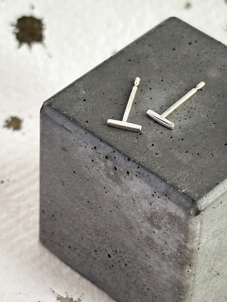 Tiny bar silver stud earring